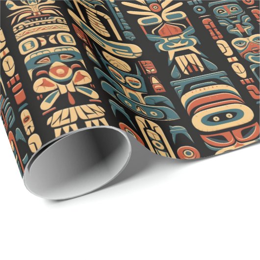 Native Amerikaanse Totem Polen en veren ontwerp Cadeaupapier (Rol Hoek)