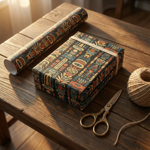 Native Amerikaanse Totem Polen en veren ontwerp Cadeaupapier