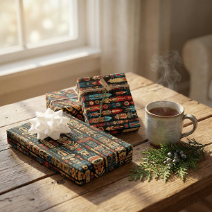 Native Amerikaanse Totem Polen en veren ontwerp Inpakpapier Vel