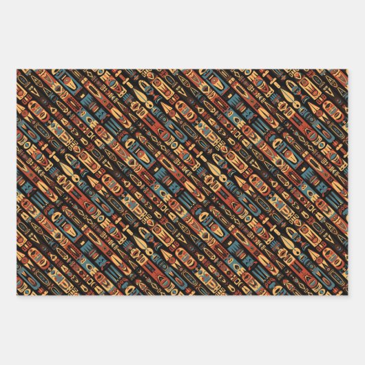 Native Amerikaanse Totem Polen en veren ontwerp Inpakpapier Vel (Voorkant 3)