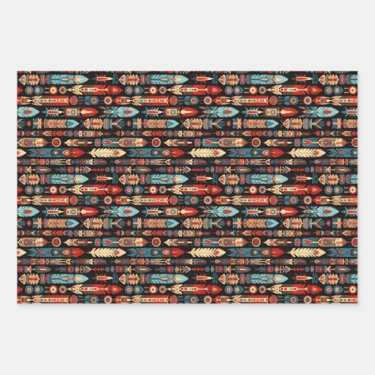 Native Amerikaanse Totem Polen en veren ontwerp Inpakpapier Vel (Voorkant 2)