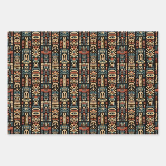 Native Amerikaanse Totem Polen en veren ontwerp Inpakpapier Vel (Voorkant)