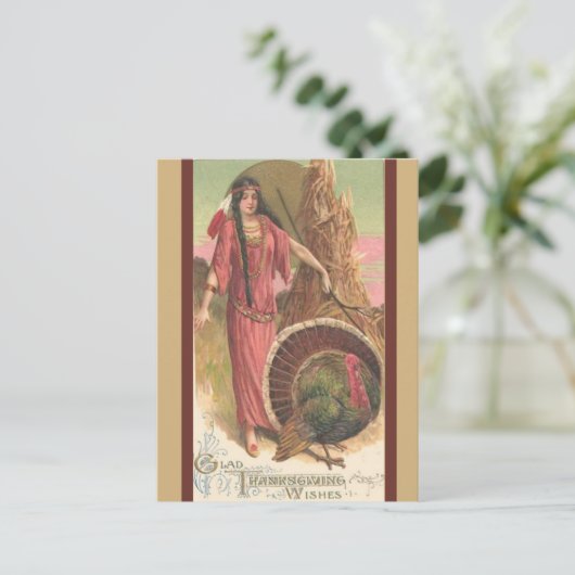  Native Amerikaanse Vrouw Thanksgiving Briefkaart (Staand voorkant)