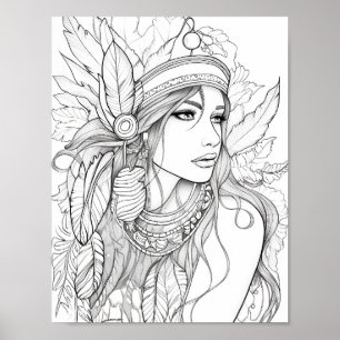 Native Amerikaanse vrouw volwassen kleuren Poster