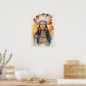 Native Amerikaanse Vrouw Waterverf Art Print (Keuken)
