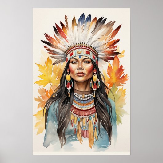 Native Amerikaanse Vrouw Waterverf Art Print (Voorkant)