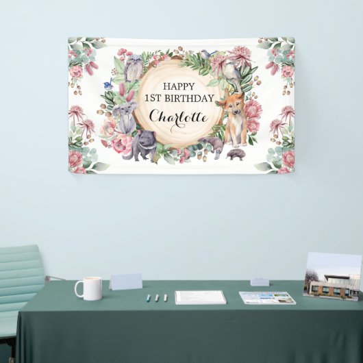 Native Australische dieren Bloemen Gelukkige Verja Spandoek (Beurs)