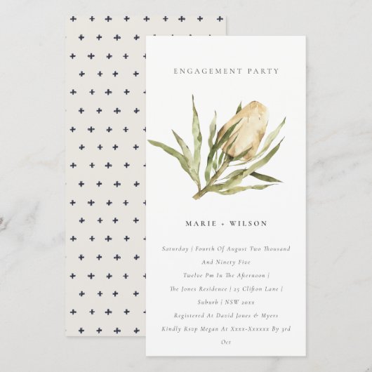 Native Banksia Waterverf Floral Verloving Invite Bedankkaart (Voorkant / Achterkant)