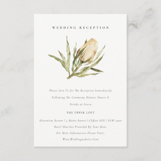 Native Banksia Waterverf Floral Wedding Reception Informatiekaartje (Voorkant)