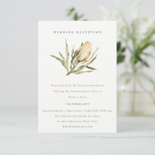 Native Banksia Waterverf Floral Wedding Reception Informatiekaartje (Staand voorkant)