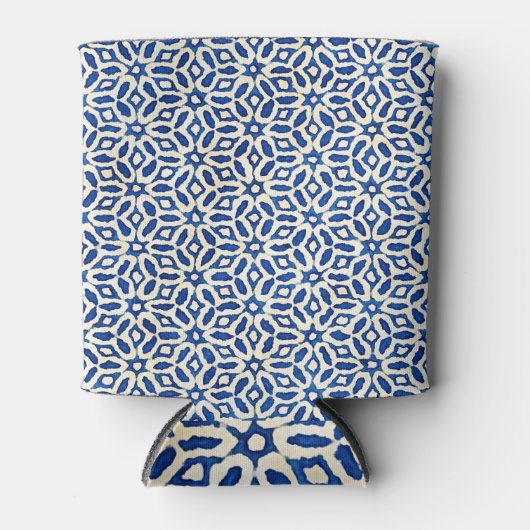 Native Batik Blauw Wit Kunst Blikjeskoeler (Voorkant)