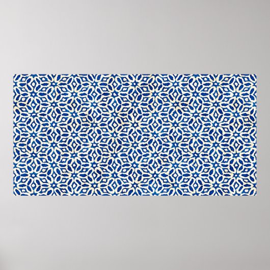 Native batik waterverf artistiek blauw en witte pa poster (Voorkant)