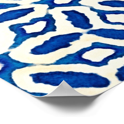 Native batik waterverf artistiek blauw en witte pa poster (Hoek)