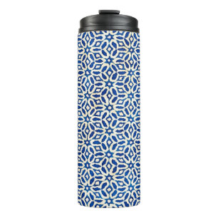 Native batik waterverf artistiek blauw en witte pa thermosbeker