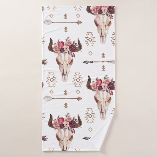 Native bull skul and arrows tribal seamless patter badhanddoek (Badhanddoek)