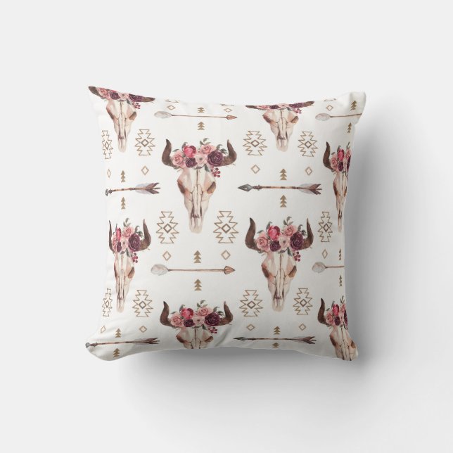 Native bull skul and arrows tribal seamless patter kussen (Voorkant)
