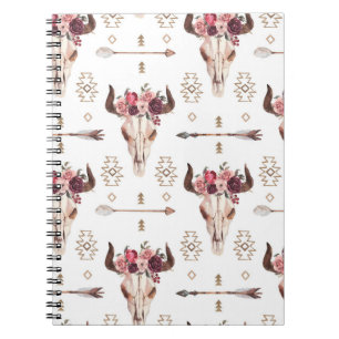 Native bull skul and arrows tribal seamless patter notitieboek