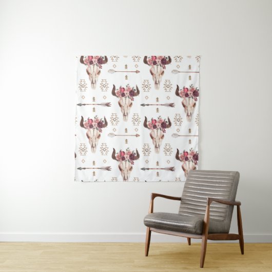 Native bull skul and arrows tribal seamless patter wandkleed (In situ)