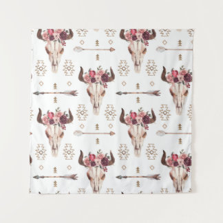 Native bull skul and arrows tribal seamless patter wandkleed