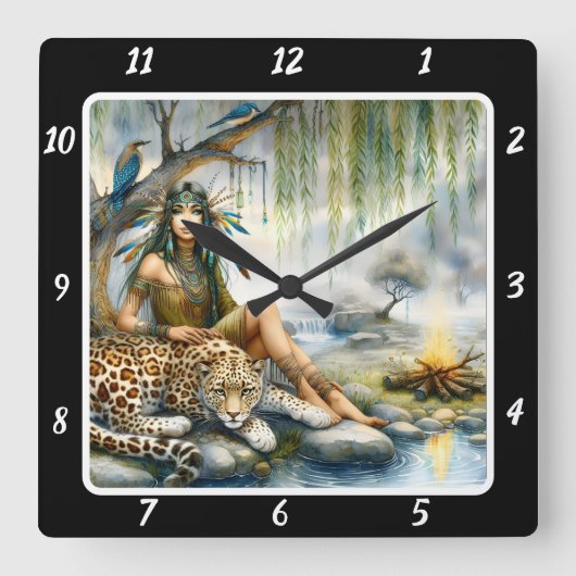 Native Calm: Forest Floor Tiger's Aanwezigheid Vierkante Klok (Voorkant)
