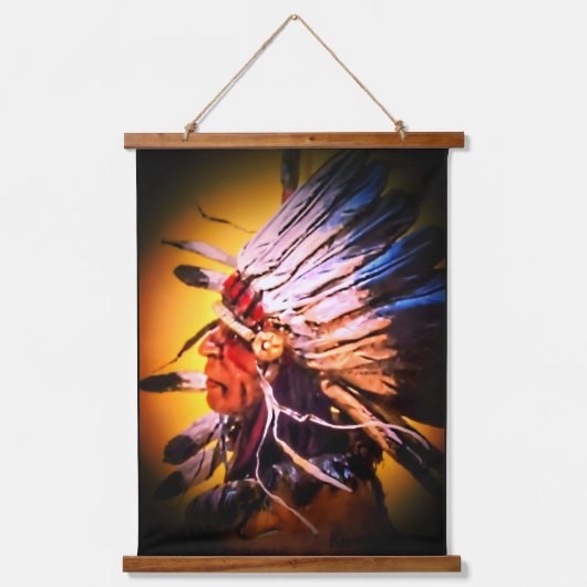 Native Chief Wood Topped Wall Tapestry Hangend Wandkleed (Voorkant)