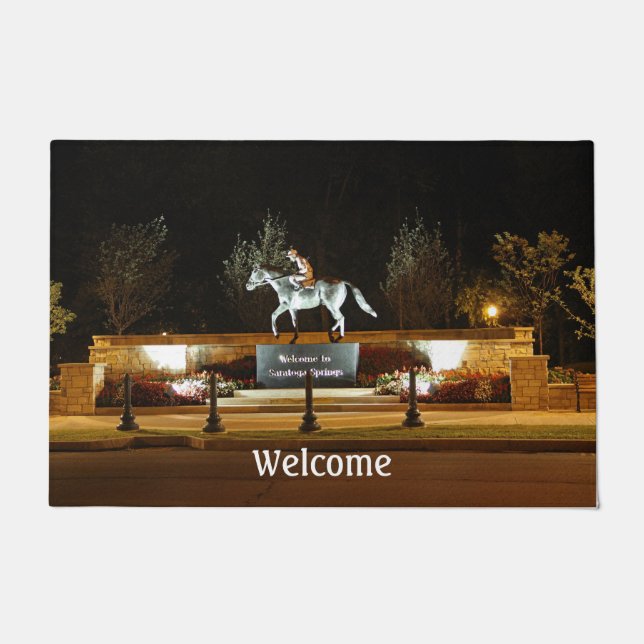 Native Dancer Horse Statue Saratoga door Mat (Voorkant)