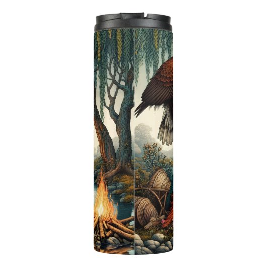 Native Doordachte Maiden, Adelaar, Riverside Calm Thermosbeker (Achterkant)