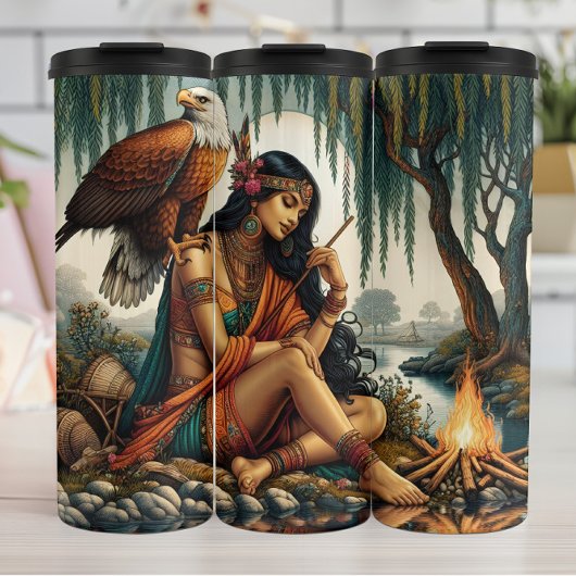 Native Doordachte Maiden, Adelaar, Riverside Calm Thermosbeker