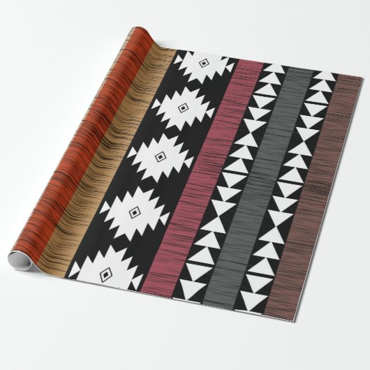Native Ethnic Colorful Lines Patroon Cadeaupapier (Uitgerold)