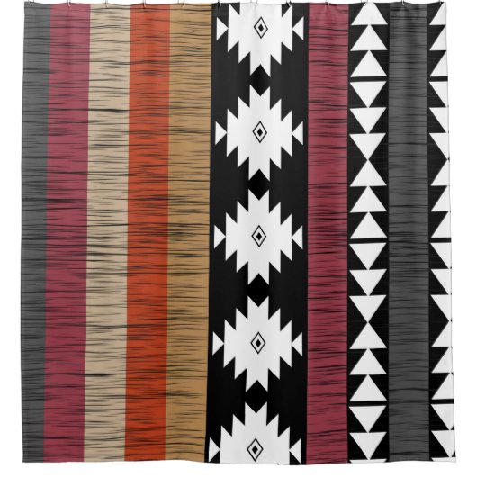 Native Ethnic Colorful Lines Patroon Douchegordijn (Voorkant)