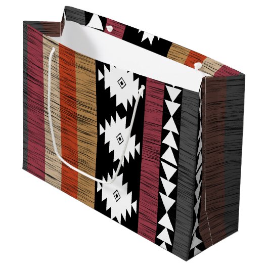 Native Ethnic Colorful Lines Patroon Groot Cadeauzakje (Voorkant Gekanteld)