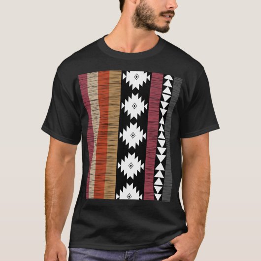 Native Ethnic Colorful Lines Patroon T-shirt (Voorkant)