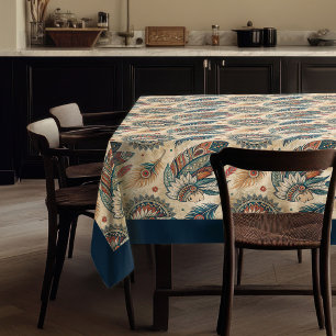 Native Etnic Tribal Feathers pastel blauw koper Tafelkleed