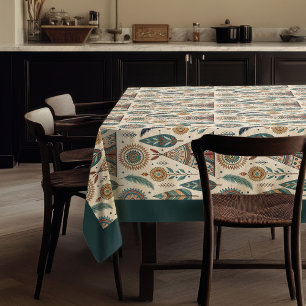 Native Etnic Tribal Feathers pastel blauw koper Tafelkleed