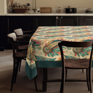 Native Etnic Tribal Feathers pastel blauw koper Tafelkleed