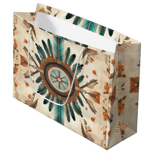  Native Feather Retro Dream Catcher Pattern Groot Cadeauzakje (Voorkant Gekanteld)