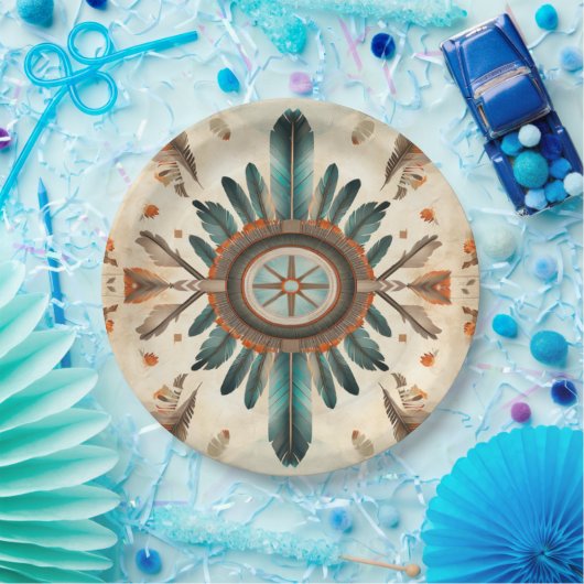  Native Feather Retro Dream Catcher Pattern Papieren Bordje (Feest)