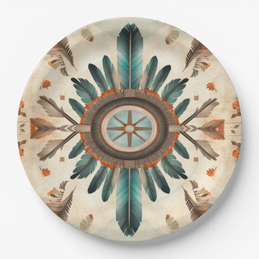  Native Feather Retro Dream Catcher Pattern Papieren Bordje (Voorkant)