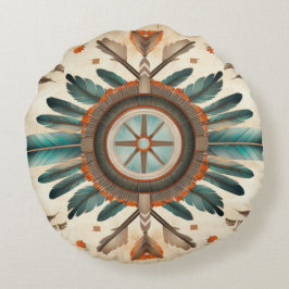  Native Feather Retro Dream Catcher Pattern Rond Kussen