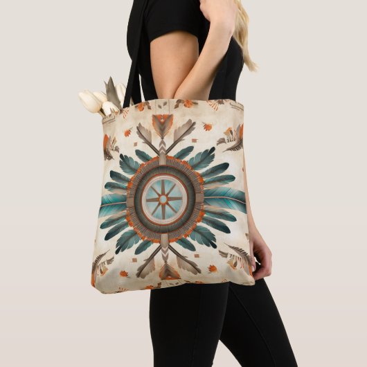 Native Feather Retro Dream Catcher Pattern Tote Bag (Dichtbij)