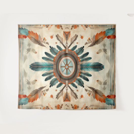  Native Feather Retro Dream Catcher Pattern Wandkleed (Voorkant (horizontaal))