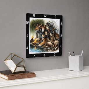 Native Gathering: Tiger's Strength Sacred Fire Vierkante Klok