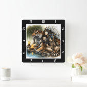 Native Gathering: Tiger's Strength Sacred Fire Vierkante Klok (Huis)