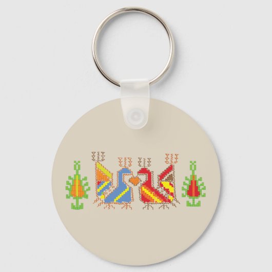 Native Geometric Pattern Button Key Ring Sleutelhanger (Voorkant)