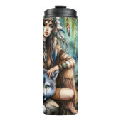 Native Grace, Wolf Spirit, Firelit Night. Thermosbeker (Voorkant)