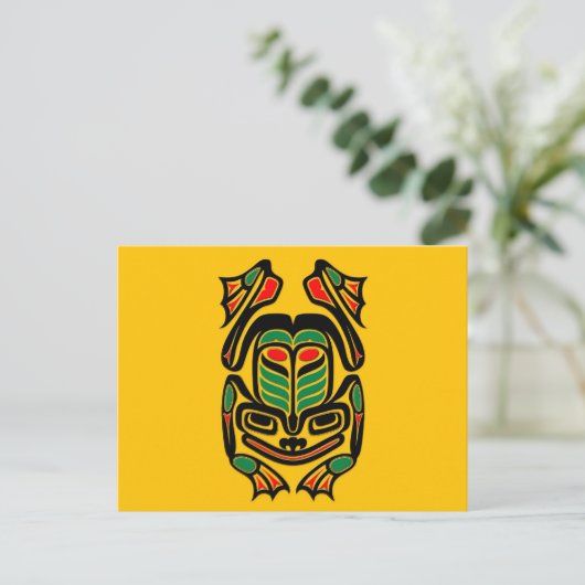 Native Haida Art Frog - zwart op geel Briefkaart (Staand voorkant)