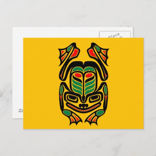 Native Haida Art Frog - zwart op geel Briefkaart (Voorkant / Achterkant)