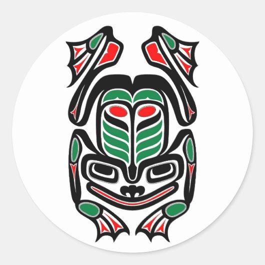 Native Haida Art Frog - zwart op wit Ronde Sticker (Voorkant)