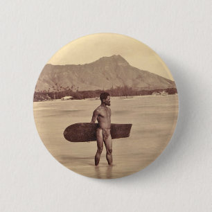 Native Hawaiian Surfer, c. 1890 Ronde Button 5,7 Cm