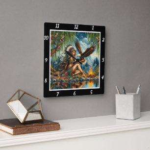 Native Hearts: Eagle's Spirit Stone's Waarheid Vierkante Klok